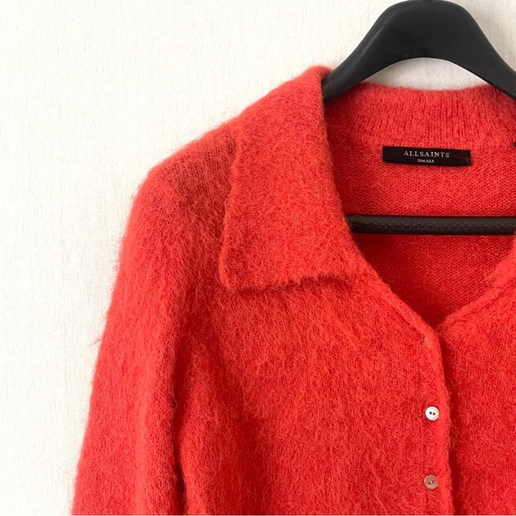 All Saints Alpaca Ork Cardigan Sweater in Lava Red - Picture 5 of 13